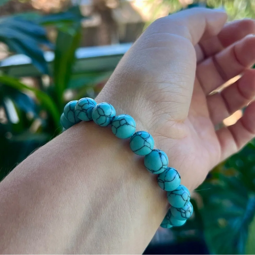 Turquoise Beaded Bracelet with S925 Barrel Charm